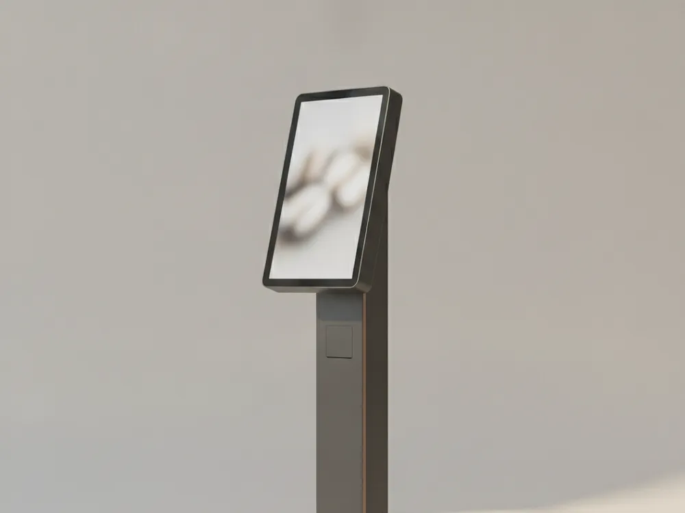 Stand K22: Freestanding 21.5-inch self-order kiosk.